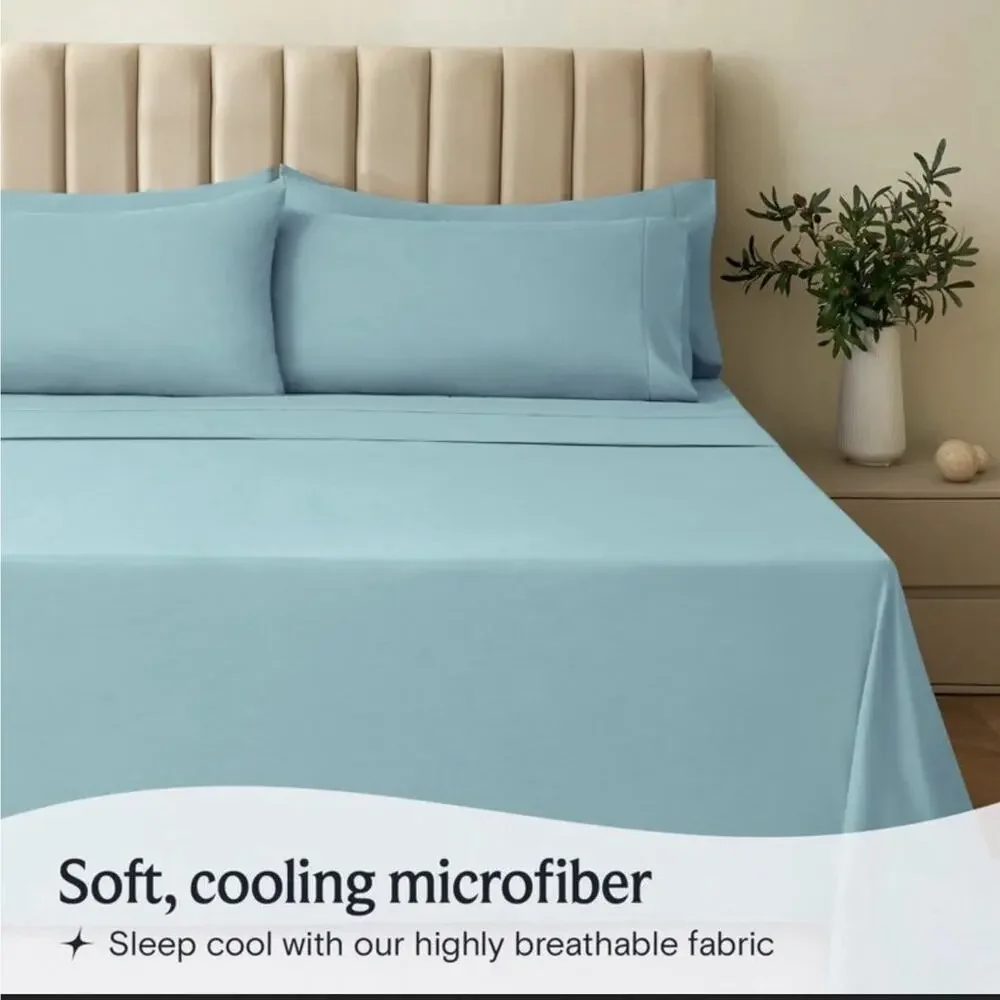 LuxClub 4 PC King Sheet Set Deep Pockets Wrinkle Free Cooling Sheets Aqua Blue